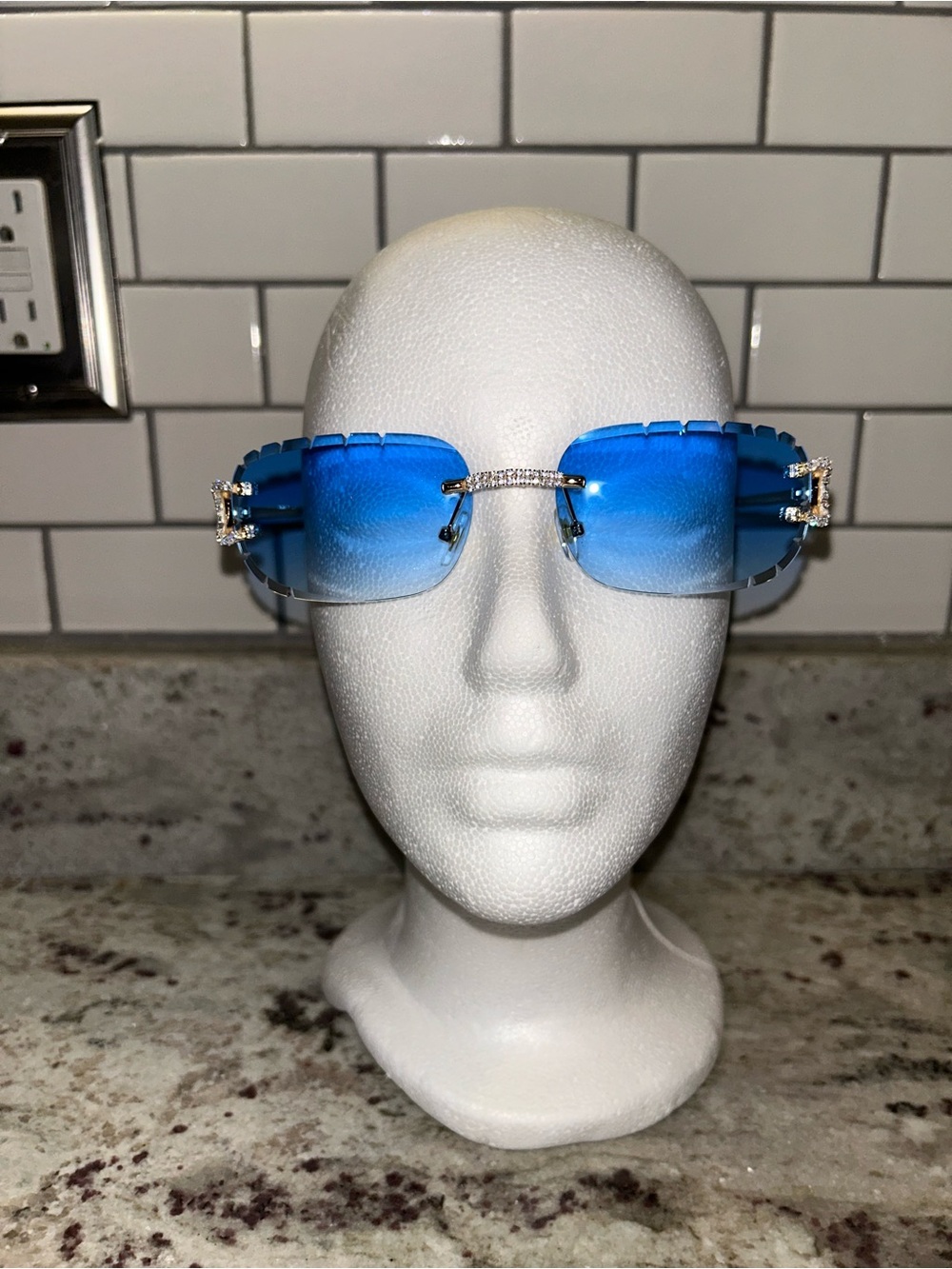 Others Follow Blue Rimless Sunglasses with Rhinestone Accents